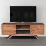 Mid Century Modern Acacia Wood TV Unit with Wide Storage, Walnut Brown