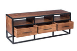 Spacious Acacia Wood TV Unit with Metal Frame, Walnut Brown and Black