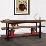 Mango Wood and Iron Console Table With Three Shelves, Brown and Black