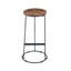 Round Brown and Black Iron Base Bar Stool With Acacia Wood Seat