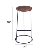 Round Brown and Black Iron Base Bar Stool With Acacia Wood Seat