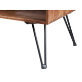 42 Inch Handcrafted Mango Wood Coffee Table with Metal Hairpin Legs, Brown and Black