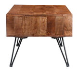 42 Inch Handcrafted Mango Wood Coffee Table with Metal Hairpin Legs, Brown and Black