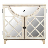 Mango Wood Cabinet with Mirrored look Steel Insert Door Storage, Beige