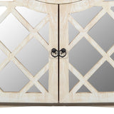 Mango Wood Cabinet with Mirrored look Steel Insert Door Storage, Beige
