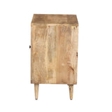 Transitional Mango Wood Side Table with Open Cubbies and Door Storage, Natural Brown