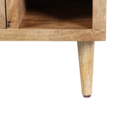 Transitional Mango Wood Side Table with Open Cubbies and Door Storage, Natural Brown