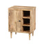 Transitional Mango Wood Side Table with Open Cubbies and Door Storage, Natural Brown