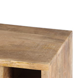 Transitional Mango Wood Side Table with Open Cubbies and Door Storage, Natural Brown