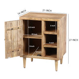 Transitional Mango Wood Side Table with Open Cubbies and Door Storage, Natural Brown