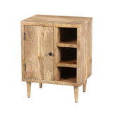 Transitional Mango Wood Side Table with Open Cubbies and Door Storage, Natural Brown