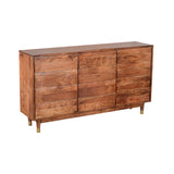 Handcrafted Wooden Sideboard with Shutter Design Door Storage, Rustic Brown