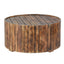 34 Inch Round Wooden Coffee Table with Plank Style Side, Rustic Brown
