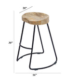 Wooden Saddle Seat Bar stool with Metal Legs, Large, Brown and Black