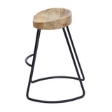 Wooden Saddle Seat Bar stool with Metal Legs, Small, Brown and Black