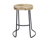 Wooden Saddle Seat Bar stool with Metal Legs, Small, Brown and Black