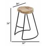 Wooden Saddle Seat Bar stool with Metal Legs, Small, Brown and Black