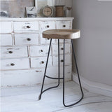 Wooden Saddle Seat Bar stool with Metal Legs, Small, Brown and Black