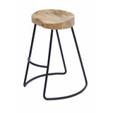 Wooden Saddle Seat Bar stool with Metal Legs, Small, Brown and Black