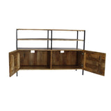 Mango Wood and Metal TV Console Stand With Storage Cabinet, Brown