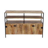 Mango Wood and Metal TV Console Stand With Storage Cabinet, Brown