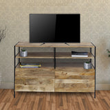 Mango Wood and Metal TV Console Stand With Storage Cabinet, Brown