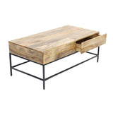 Mango Wood Coffee Table With 2 Drawers, Brown And Black