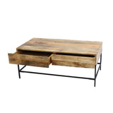 Mango Wood Coffee Table With 2 Drawers, Brown And Black