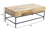 Mango Wood Coffee Table With 2 Drawers, Brown And Black