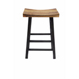 The Urban Port Wooden Saddle Seat 30 Inch Barstool With Ladder Base, Brown and Black