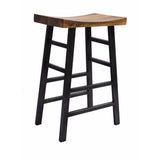 The Urban Port Wooden Saddle Seat 30 Inch Barstool With Ladder Base, Brown and Black