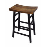 The Urban Port Wooden Saddle Seat 30 Inch Barstool With Ladder Base, Brown and Black