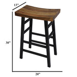 The Urban Port Wooden Saddle Seat 30 Inch Barstool With Ladder Base, Brown and Black