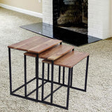 Industrial style Wooden Nesting Coffee End Tables With Metal Base Set Of 3