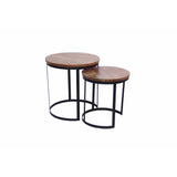 The Urban Port Industrial Style Set Of 2 Round Nesting Tables, Brown And Black
