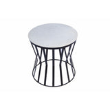 The Urban Port Drum Shaped Round Marble Top Side/ End Table, White