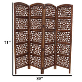 Handmade Fold able 4-Panel Wooden Partition Screen Room Divider, Brown