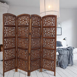 Handmade Fold able 4-Panel Wooden Partition Screen Room Divider, Brown