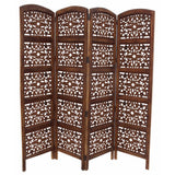 Handmade Fold able 4-Panel Wooden Partition Screen Room Divider, Brown