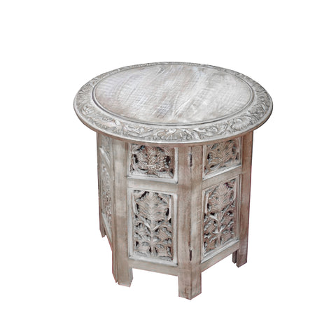 Wooden Hand Carved Folding Accent Coffee Table, White