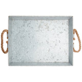 Mix Media Galvanized Tray  With Rope Handles, Gray