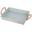 Benzara Mix Media Galvanized Tray  With Rope Handles, Gray