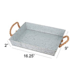 Mix Media Galvanized Tray  With Rope Handles, Gray