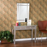 Mirrored Console Table/Vanity Table with 2 Drawers, Silver & Clear