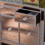 The Urban Port Mirrored Storage Cabinet With 2 Drawers and 2 Doors, Silver & Clear