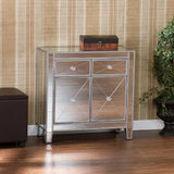 The Urban Port Mirrored Storage Cabinet With 2 Drawers and 2 Doors, Silver & Clear