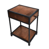 Metal Framed Mango Wood End Table with Drawer and Open Base, Brown and Black