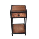 Metal Framed Mango Wood End Table with Drawer and Open Base, Brown and Black