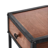 Metal Framed Mango Wood End Table with Drawer and Open Base, Brown and Black