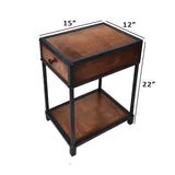 Metal Framed Mango Wood End Table with Drawer and Open Base, Brown and Black